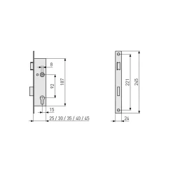 Abus Einsteckschloss für Rohrrahmentüren 24 x 245 mm käntig 459224