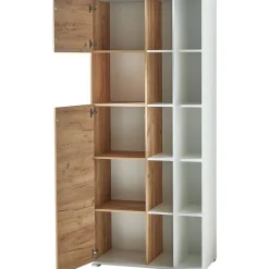 Aktenschrank Lionel mit offenen Fächern und Push-to-open Technik 85 x 197 x 40 cm weiß/Navarra-Eiche-Nachbildung