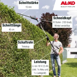 Akku-Hochheckenschere 18 V HTA1845 inkl Akku^AL-KO Hot