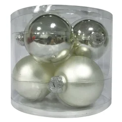 Glaskugeln 8 cm silber-glänzend/ weiß-matt 6 Stk.^Ambientis Hot