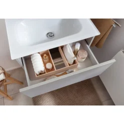 BADMOBIL Waschtischunterschrank FOTON 60 x 65 x 42 cm 2 Schubladen mit Softclose dimmbare LED-Beleuchtung mit Bewegungsmelder hellgrau