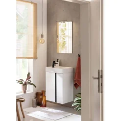 BADMOBIL Waschtischunterschrank LINUS 49 x 63 x 34,5 cm 2 Türen grifflos weiß mit schwarzer Dekorleiste^ Best