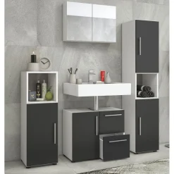 VCM Badset Flandu mit Spiegelschrank weiß/schwarz