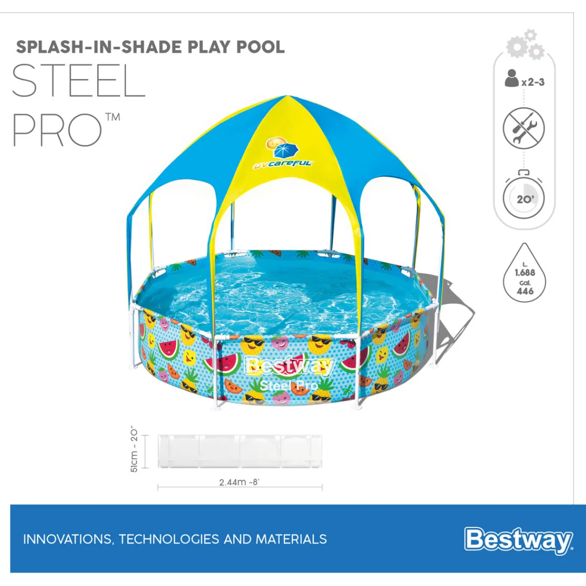 Stahlwandpool Splash-in-Shade mit Sonnendach 244 x 51 cm bunt^Bestway Discount