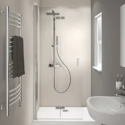 Drehfalttür Panorama alleinstehend Anschlag links alu chromeffekt grau getönt 1400 mm^Breuer Clearance