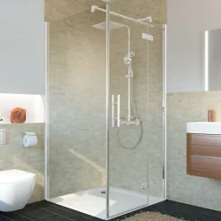 Breuer Drehtür Avanata mit Festteil für Seitenwand Anschlag rechts alu chromeffekt satiniert 1000 mm