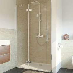 Drehtür Avanta mit Festteil für Nische, Anschlag links, alu chromeffekt, Klarglas, 800 mm^Breuer Hot