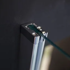 Breuer Drehtür mit Festteil Panorama für Seitenwand Anschlag rechts alu chromeffekt grau getönt 900 mm