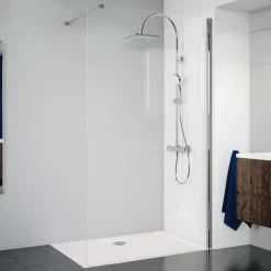 Breuer Duschwand Panorama alleinstehend schwarz matt Terrazzo 900 mm