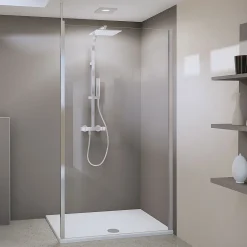 Duschwand Panorama Flex alleinstehend mit Decken- oder Wandstabilisator alu chromeffekt Klarglas 1000 mm^Breuer New