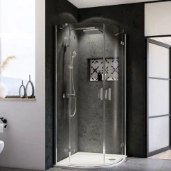 Runddusche Panorama Drehtür 4-teilig Radius 550 Alu chromeffekt Klarglas 800/900 mm*Breuer Clearance