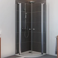 Breuer Runddusche 4-teilig Drehtür mit Festteilen, Radius 550, Alu silber matt, Klarglas, 1000 x 1000 mm