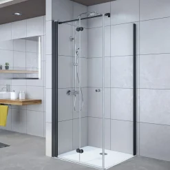 Seitenwand Elana Komfort Drehfalttür 2-teilig Anschlag rechts schwarz matt grau getönt 800 mm*Breuer