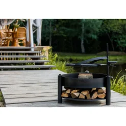 CookKing Feuerschale Montana X inkl. Holzlager & Zubehör 88x110cm Schwarz