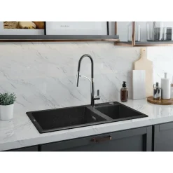 1,5 Becken Granitspüle ERIDAN ohne Abtropffläch graphit metallic*deante Clearance