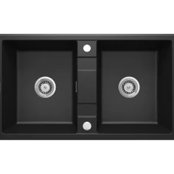 2 Becken Granitspüle ERIDAN ohne Abtropffläch graphit metallic*deante Best