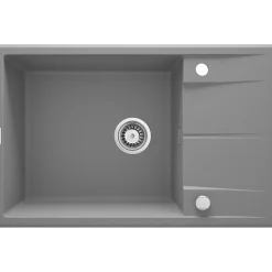 1 Becken Granitspüle ERIDAN mit Abtropffläche grau metallic*deante Discount