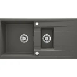 1,5 Becken Granitspüle ERIDAN mit Abtropffläch anthrazit metallic^deante