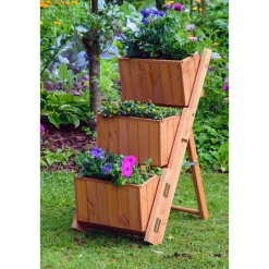 Pflanztreppe ausklappbar 41 x 85 x 55 cm grau Kiefer braun*dobar Sale