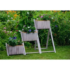 dobar Pflanztreppe ausklappbar 41 x 85 x 55 cm grau Kiefer grau