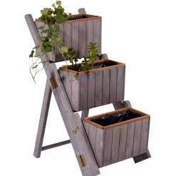 dobar Pflanztreppe ausklappbar 41 x 85 x 55 cm grau Kiefer grau