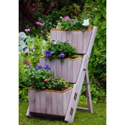 dobar Pflanztreppe ausklappbar 41 x 85 x 55 cm grau Kiefer grau