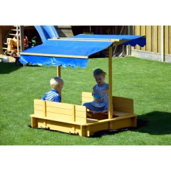 Sandkasten mit schwenkbarem Dach 120 x 120 x 120 cm hellbraun^dobar New