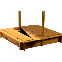 Sandkasten mit schwenkbarem Dach 120 x 120 x 120 cm hellbraun^dobar New