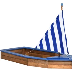 dobar Sandkasten Schiff-Form 180 x 96 x 125 cm blau-weiß gestreift