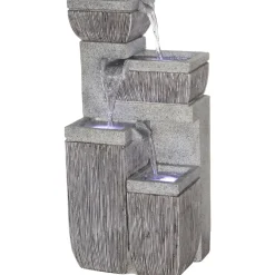 dobar XL Design-Gartenbrunnen mit LEDs 32,3 x 80,3 x 38,7 cm grau