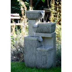 dobar XL Design-Gartenbrunnen mit LEDs 32,3 x 80,3 x 38,7 cm grau