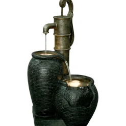 dobar XL Design-Gartenbrunnen mit LEDs 84 x 38,5 x 47,5 cm braun