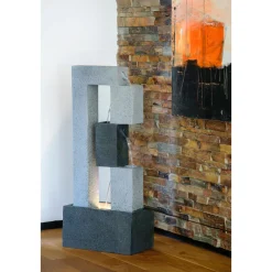 XL Design-Gartenbrunnen mit LEDs 21,5 x 90,5 x 40,5 cm grau^dobar Discount