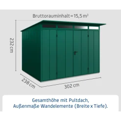 EcoStar Gerätehaus Elegant-PTyp 3RAL6005 2 flg