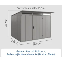Gerätehaus Elegant-PTyp 3RAL9007 1 flg^EcoStar New