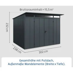 EcoStar Gerätehaus Elegant-PTyp 3RAL7016 2 flg