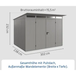 EcoStar Gerätehaus Trend-PTyp 3RAL9007 2 flg