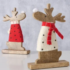 Figur Irschel sortiert Hirsch 15 x 4,5 x 25 cm cremeweiß rot Textil Holz