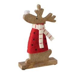 Figur Irschel sortiert Hirsch 15 x 4,5 x 25 cm cremeweiß rot Textil Holz