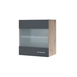 Küchen-Glasoberschrank „Tiago“, 50x54,8x32 cm, basaltgrau/San Remo Eiche*Flex-Well New