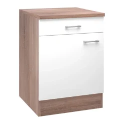 Küchenunterschrank „Samoa“, 60x85x60 cm, weiß/Sonoma Eiche*Flex-Well Outlet