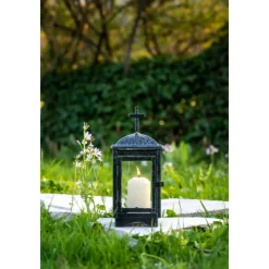 Flower Power Grablaterne RUBI schwarz Glas Metall (ohne Kerze)^ New