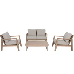 Garden Pleasure Lounge-Set SAN MATEO, 4-teilig, Eukalyptus,Geflecht,Polyester100%