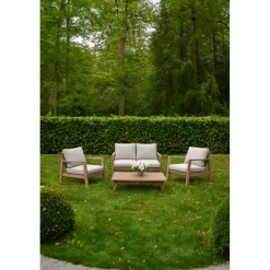 Garden Pleasure Lounge-Set SAN MATEO, 4-teilig, Eukalyptus,Geflecht,Polyester100%