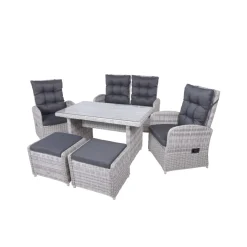 Garden Pleasure Tischgruppe LYON, 6-tlg., grau Alu / Kunststoffgeflecht, halbrund* Clearance