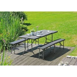 Garden Pleasure Tisch-Set VENTANA, 3-teilig Stahl / Kunststoff HDPE, schwarz