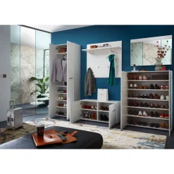 Garderobenschrank Adison Fronten in Hochglanz mit Rillenfräsung 59 x 197 x 37 cm weiß*