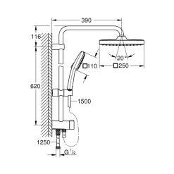Duschsystem Vitalio Comfort 250 Flex mit Umstellung für die Wandmontage^Grohe Online