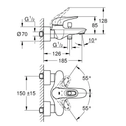 Einhand-Wannenbatterie Eurostyle offener Metall-Hebelgriff^Grohe Clearance