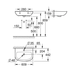Waschtisch Bau alpinweiß 60,9 x 15,9 x 44,2 cm*Grohe Online